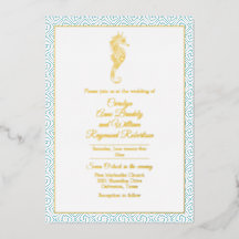 Casamento Cavalo-Marinho Dourado com Moldura Aqua