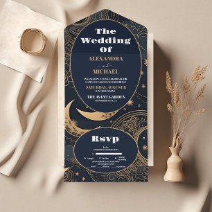 Casamento Celestial Azul Dourado à Meia-Noite
