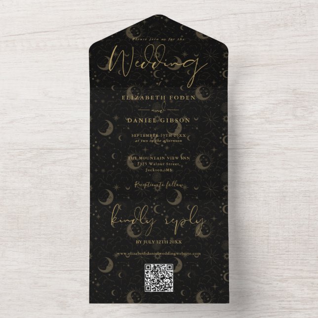 Casamento Celestial com QR Code Preto e Dourado El (Interno)