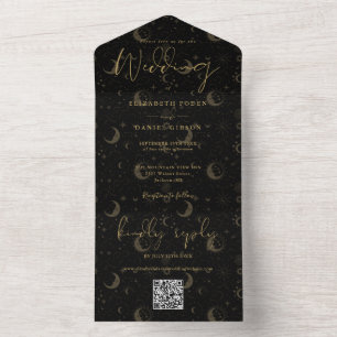Casamento Celestial com QR Code Preto e Dourado El