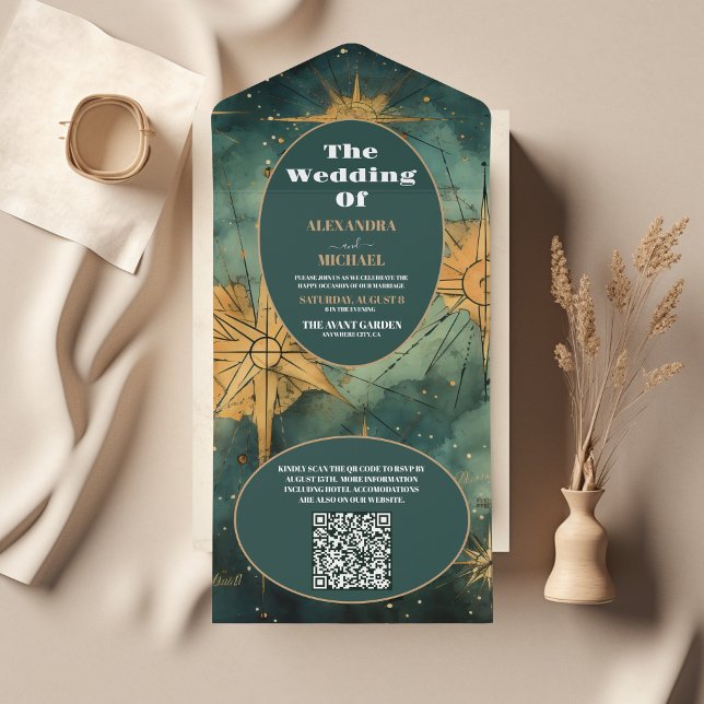 Casamento Celestial de Aquarela com Código QR (Criador carregado)