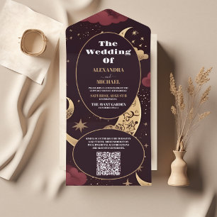 Casamento Celestial Dourado Elegante Burgundy