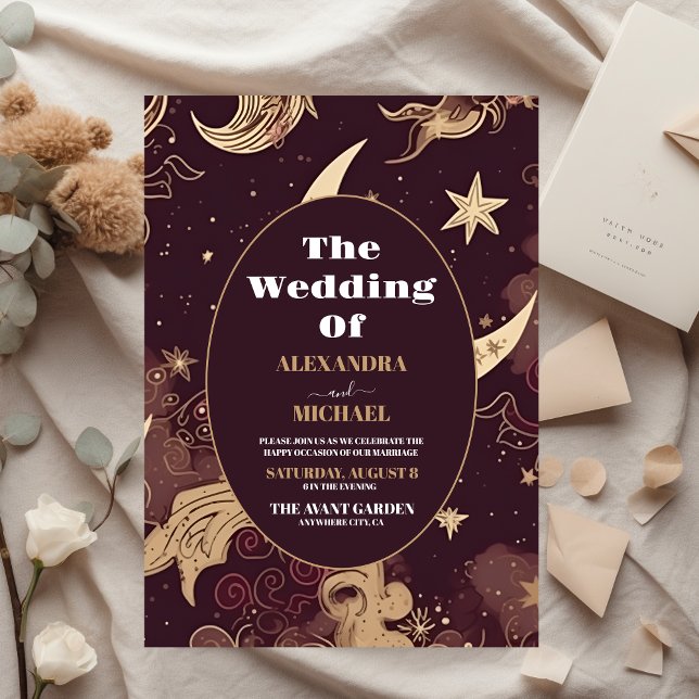 Casamento Celestial Dourado Elegante Burgundy (Criador carregado)