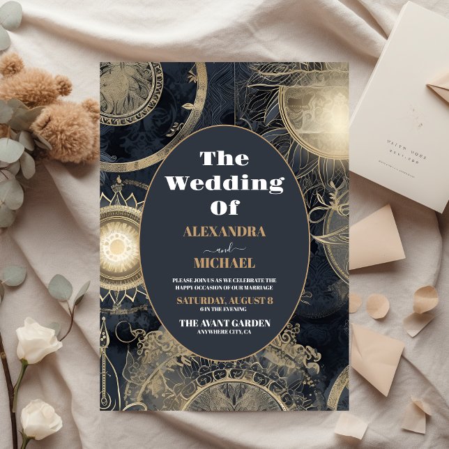 Casamento Celestial Dourado Elegante de Prata (Criador carregado)