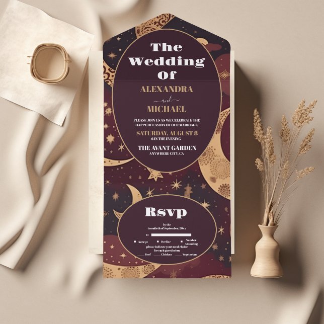 Casamento Celestial Elegante em Burgundy e Dourado (Criador carregado)