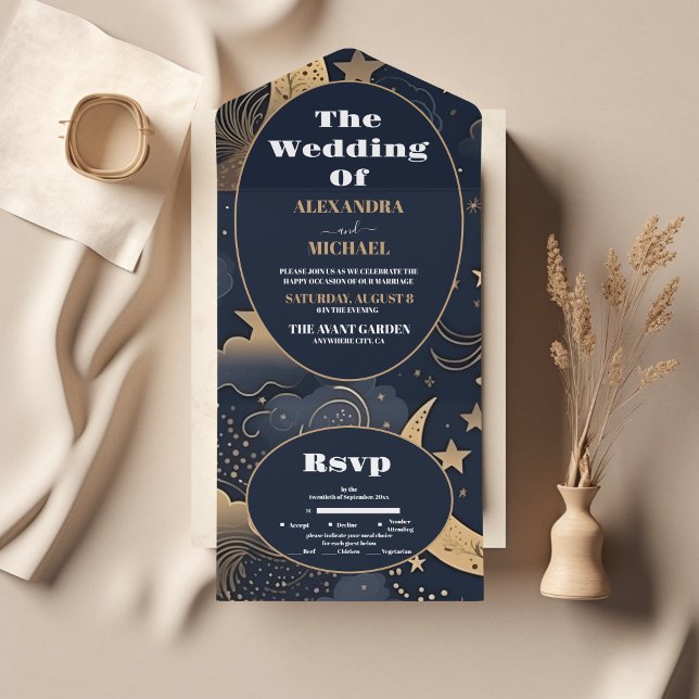 Casamento Celestial em Azul Meia-Noite Dourado (Criador carregado)