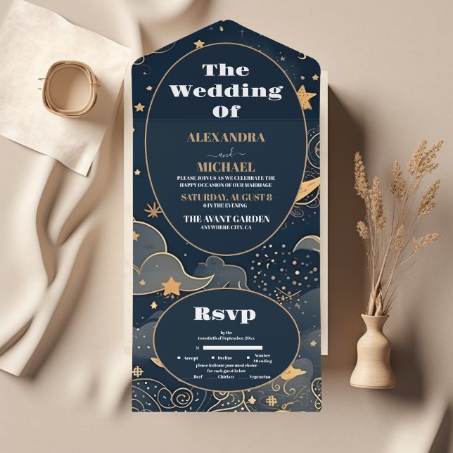 Casamento Celestial em Azul Meia-Noite Dourado (Criador carregado)
