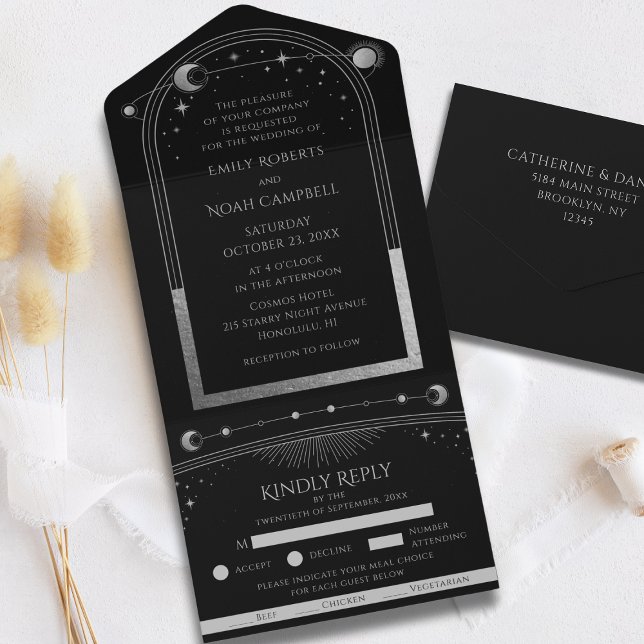 Casamento Celestial Negro Silver Sun Moon Astronom (Criador carregado)