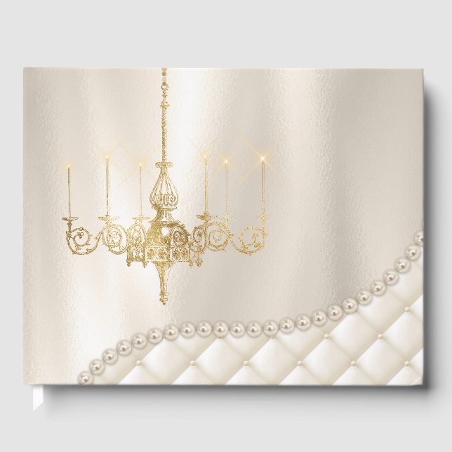 Casamento Chandelier Lighting Ivory Pearl Livro de (Frente)