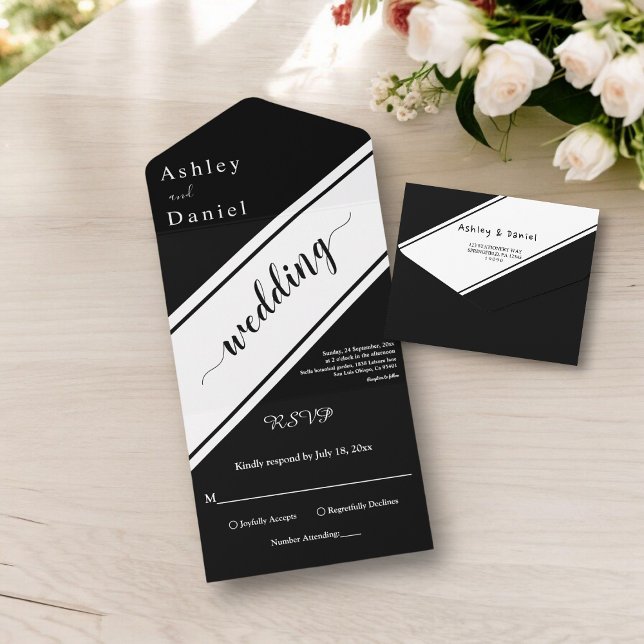 Casamento Chic Branco E Preto Moderno Elegante (Criador carregado)