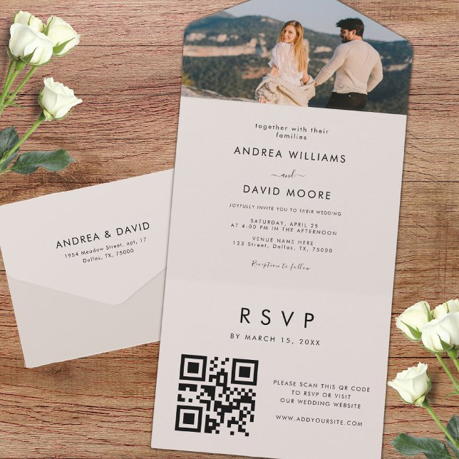 Casamento Chic com Código QR de Foto Mínima Modern (Criador carregado)