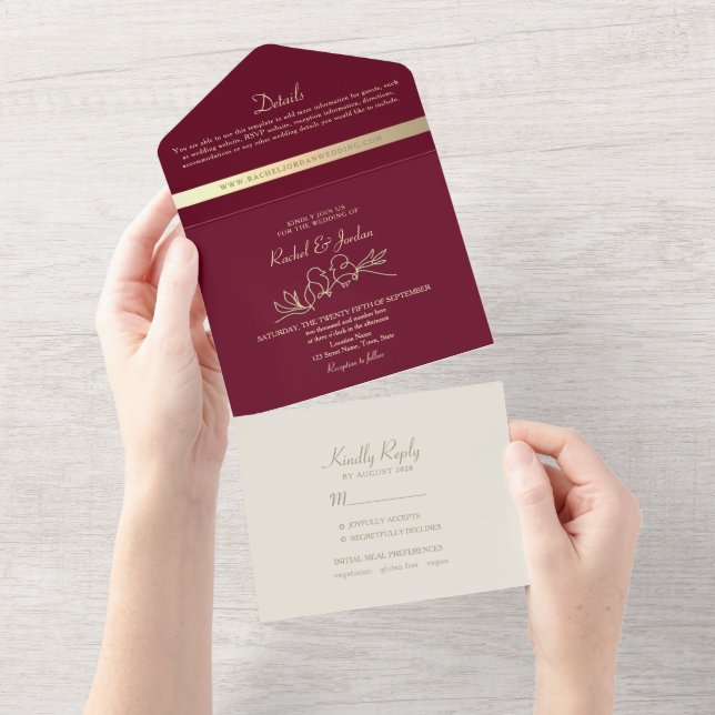 Casamento Chic Dourado e Borgonha (Aba destacável)