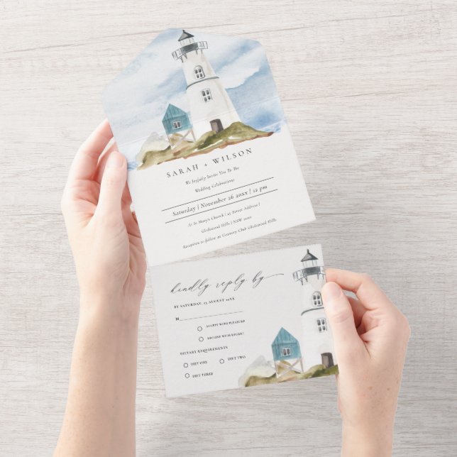 Casamento Chic Dusky Aqua Blue Lighthouse Mountain (Tearaway)