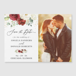 Casamento Chic Floral Branco Vermelho Salva o ímã 