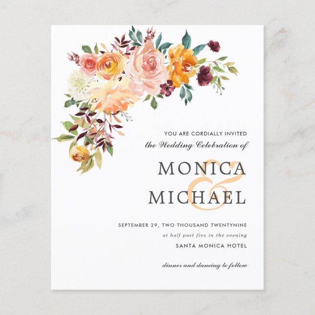 Casamento Chic Floral de Bloom Burgundy (Frente)