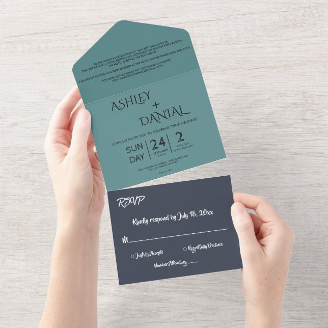 Casamento Chic Moderno de Teal Azul-Marinho Elegan (Aba destacável)