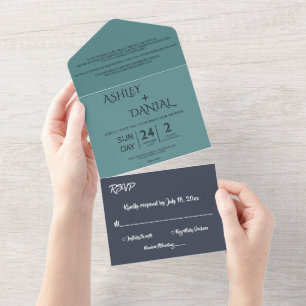 Casamento Chic Moderno de Teal Azul-Marinho Elegan