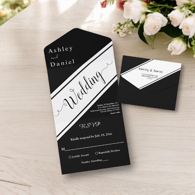 Casamento Chic Rico Branco E Preto Moderno Elegant (Criador carregado)