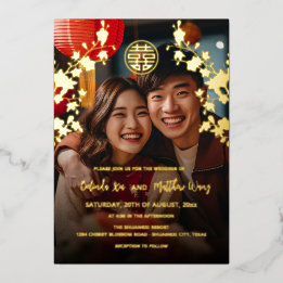 Casamento Chinês BILINGUE Foto Dourado Vermelho