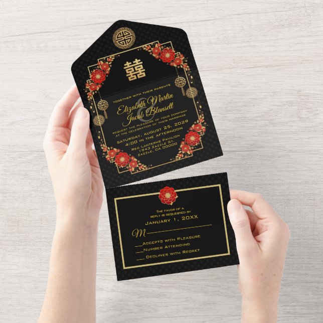 Casamento chinês Dourado com Flores Vermelhas (Tearaway)