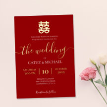 Casamento chinês vintage vermelho e dourado