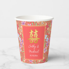 Casamento chinês xi floral dupla Peranakan vermelh