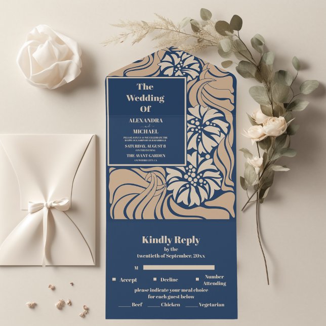 Casamento Clássico Azul Art Nouveau (Criador carregado)