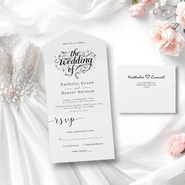Casamento Clássico Branco e Preto de Script Elegan (Criador carregado)