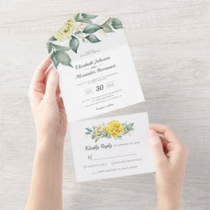 Casamento clássico com rosas de aquarela amarela