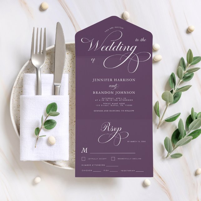 Casamento Clássico de Caligrafia Roxo Plum (Criador carregado)