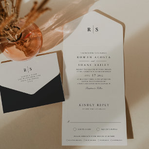 Casamento clássico de preto e cru monograma
