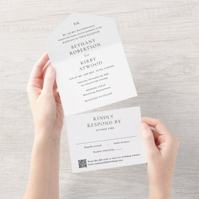 Casamento Clássico Elegante em Preto e Branco com  (Aba destacável)