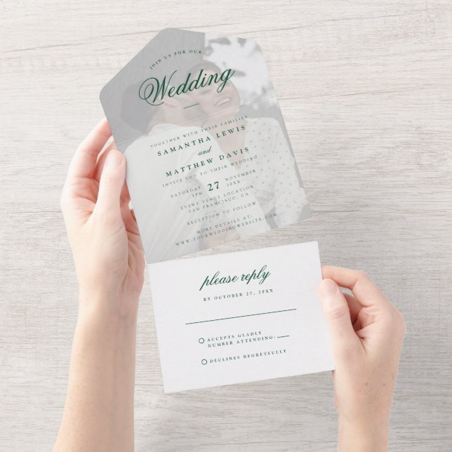 Casamento Clássico Elegante Esmeralda Verde Foto (Aba destacável)