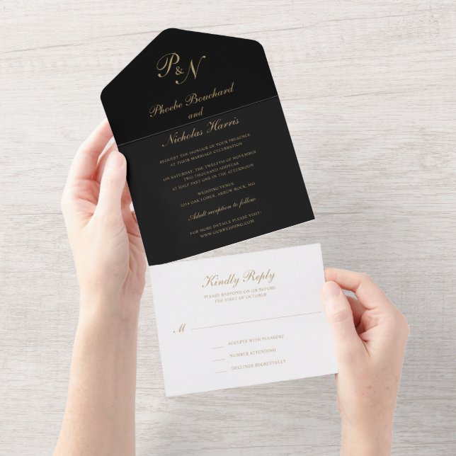 Casamento Clássico Elegante Preto e Dourado (Aba destacável)