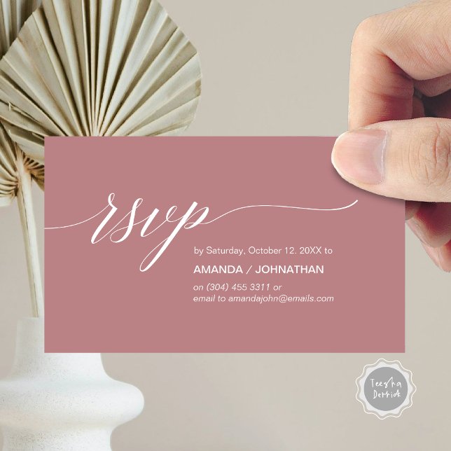 Casamento Clássico Elegante, RSVP Convite de festa (Elegant Classic Wedding, Party Invitation RSVP Enclosed Card, in Dusty Rose Red Pink)