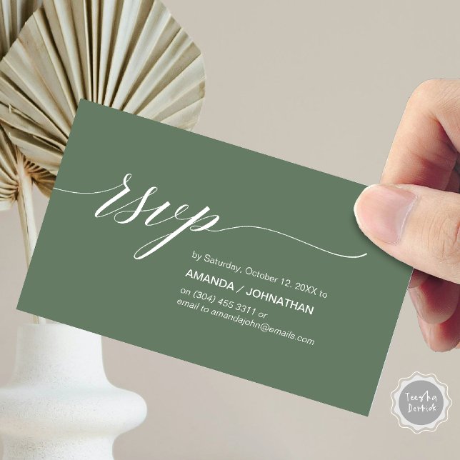 Casamento Clássico Elegante, RSVP Convite de festa (Elegant Classic Wedding, Party Invitation RSVP Enclosed Card, in Forest Sage Green)