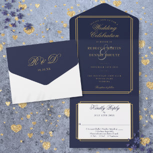 Casamento Clássico em Azul Marinho e Dourado com M