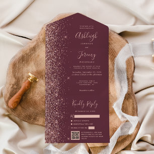 Casamento Código QR Burgundy Brilho Dourado Rosa