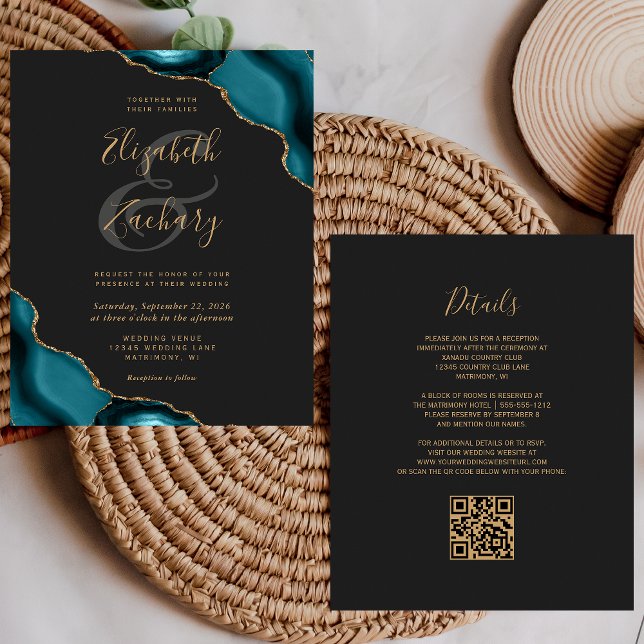 Casamento Código QR Cantos de Ágata Teal Econômico (Criador carregado)