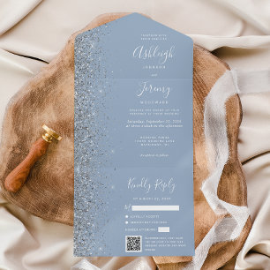 Casamento Código QR com Brilho Prata Azul Empoeira