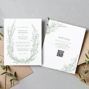 Casamento Código QR de Grinalda Floral Verde Salvi