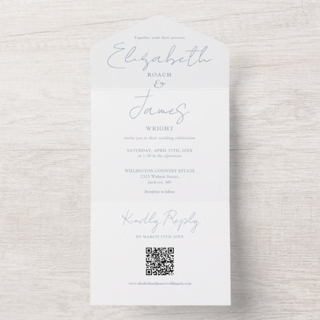 Casamento Código QR de Letra Elegante Azul Empoeir (Inside)
