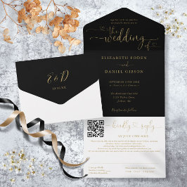 Casamento Código QR de Letra Minimalista Preto e D