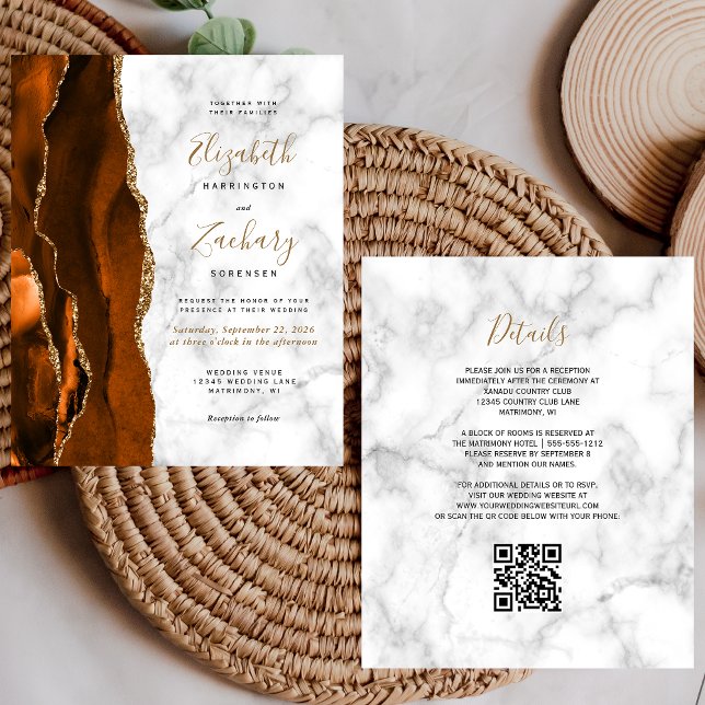 Casamento Código QR de Mármore Laranja Queimada Ág (Criador carregado)
