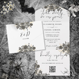 Casamento Código QR de Rosas Florais Góticas Elega