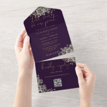 Casamento Código QR de Rosas Roxas e Douradas Góti
