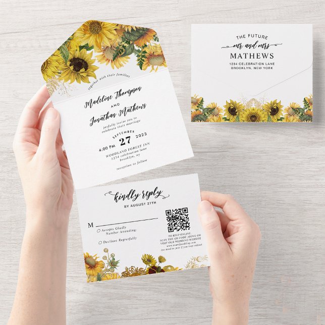 Casamento Código QR Dourado do Girassol Rústico El (Criador carregado)