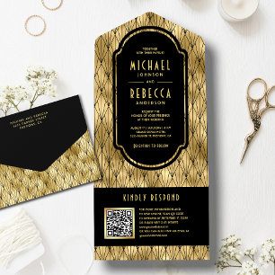 Casamento Código QR Dourado Preto Art Déco Vintage