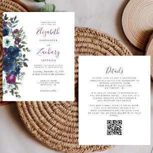 Casamento Código QR Floral Ameixa Orçamento