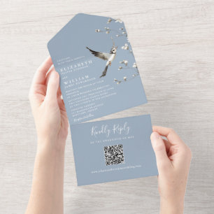 Casamento Código QR Floral Chinoiserie Azul Empoei